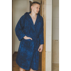 Kokvilnas halāts ar kapuci, zils 