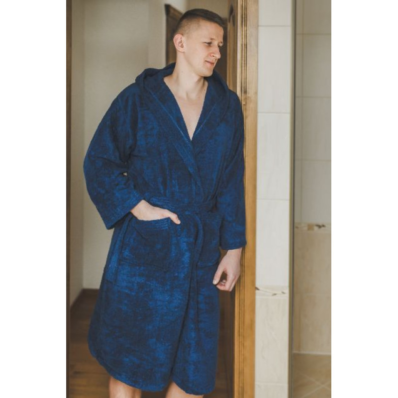 Kokvilnas halāts ar kapuci, zils