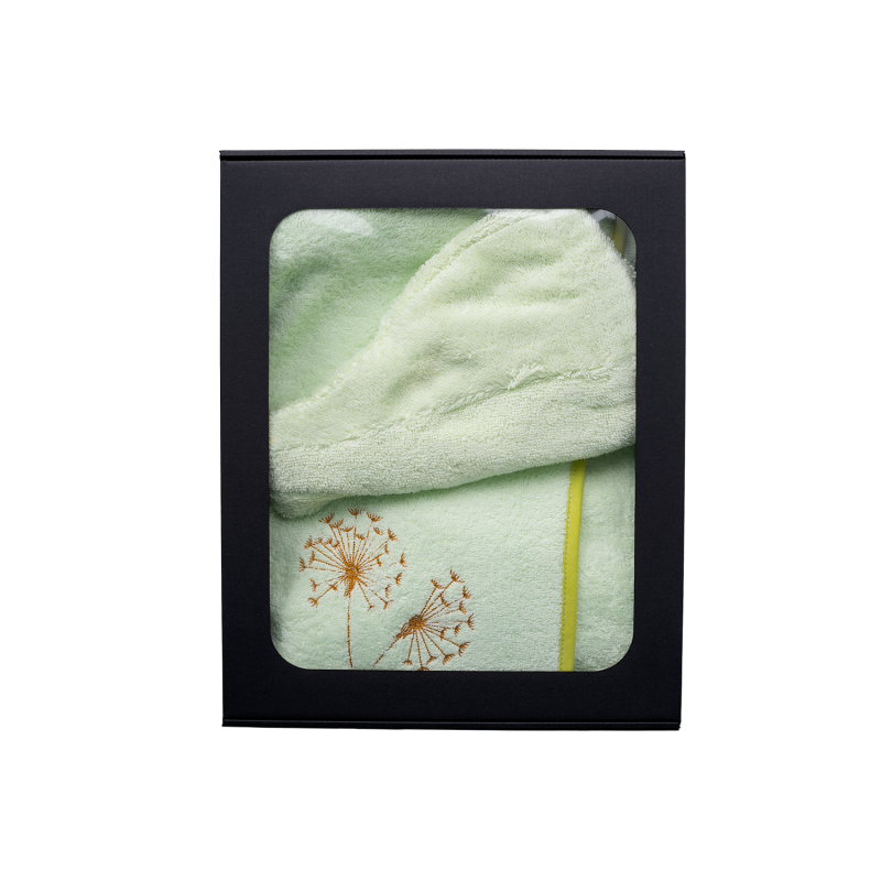 Dāvanu komplekts dāvanu kastītē VIŅAI. Sieviešu pirts cepure un priekšauts GAIŠI ZAĻŠ