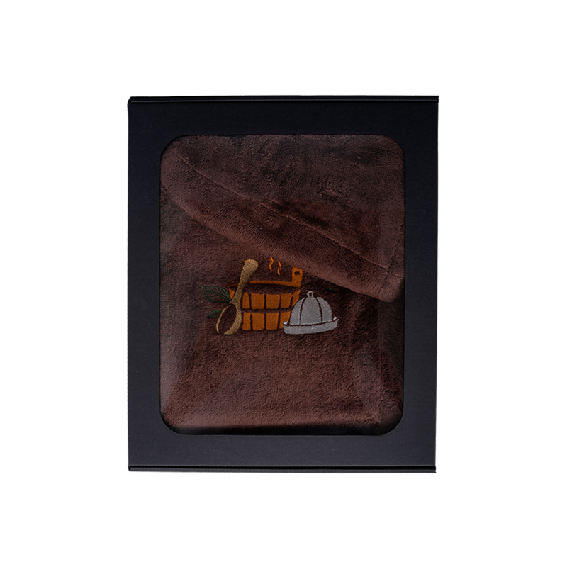 Dāvanu komplekts dāvanu kastītē VIŅAM. Vīriešu pirts cepure un priekšauts - BRŪNS