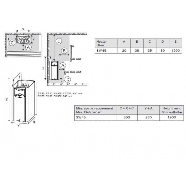 Elektriskā pirts krāsns - HARVIA The Wall Black Steel SW45 4,5 kW
