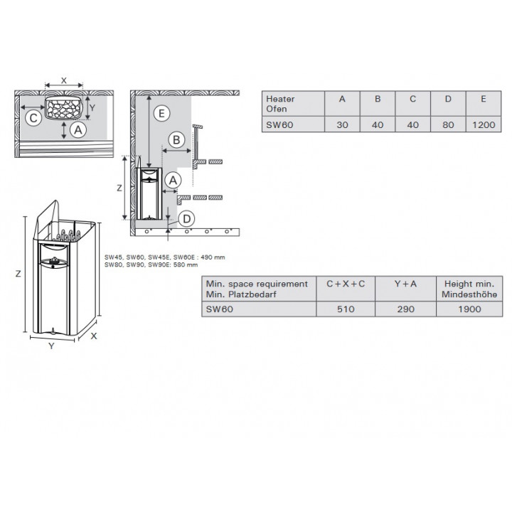 Elektriskā pirts krāsns - HARVIA The Wall Black Steel SW60 6 kW