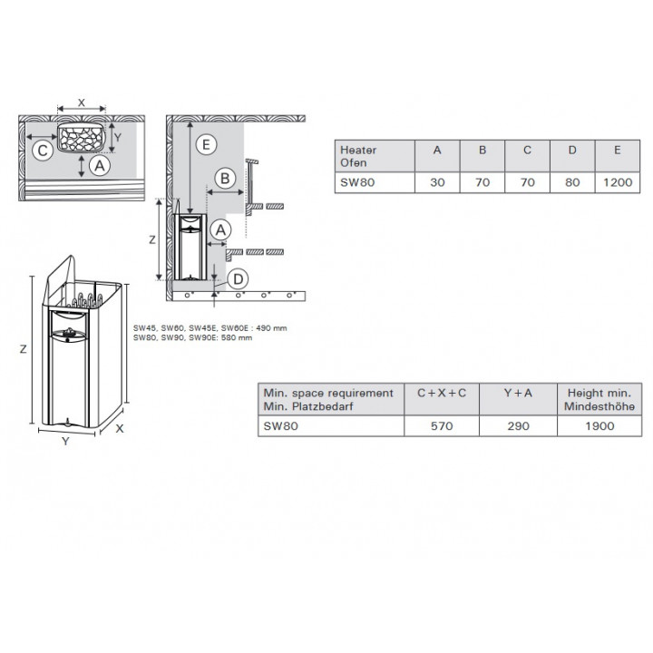 Elektriskā pirts krāsns - HARVIA The Wall Black Steel SW80 8 kW