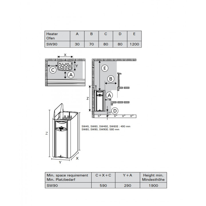 Elektriskā pirts krāsns - HARVIA The Wall Black Steel SW90 9 kW