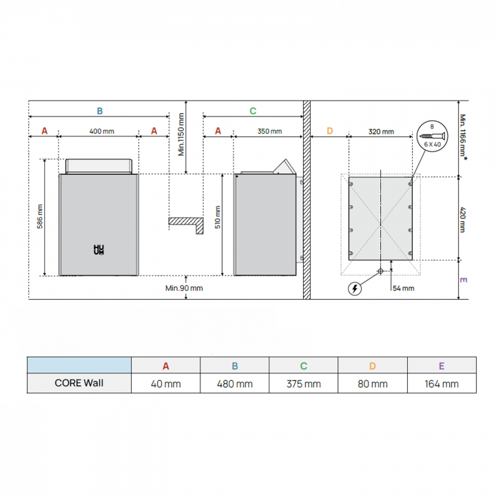 Elektriskā pirts krāsns - HUUM Core Wall 4, balta