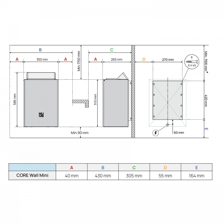 Elektriskā pirts sildītājs - HUUM Core Wall Mini Combi 4, melns
