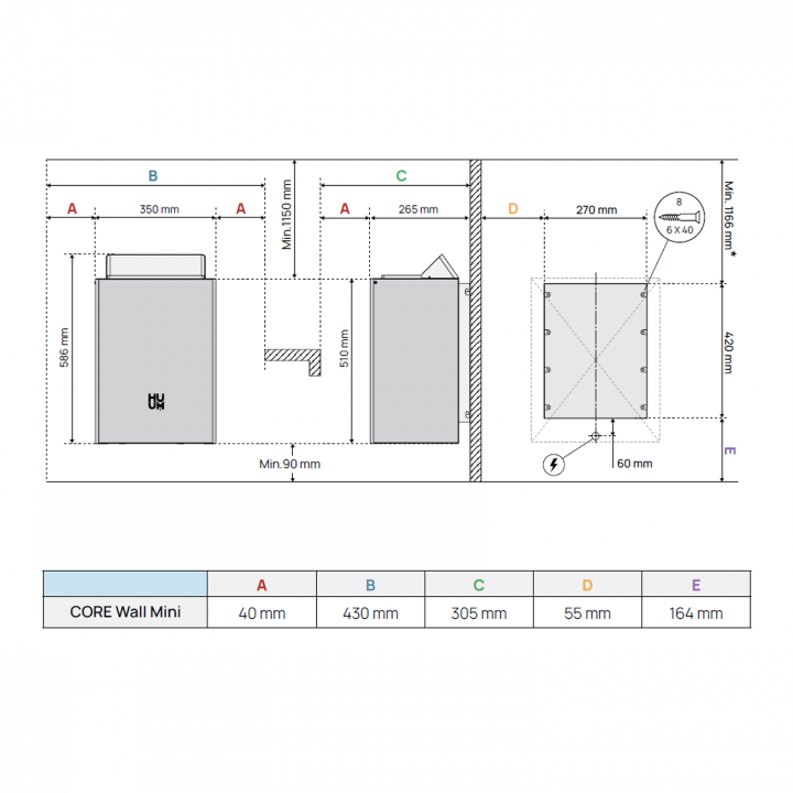 Elektriskā pirts sildītājs - HUUM Core Wall Mini 3, melns