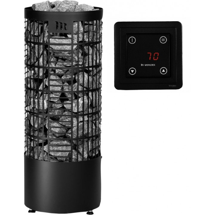 Elektriskā pirts sildītājs - MONDEX TAHKO E2, 6,6 kW, Melns