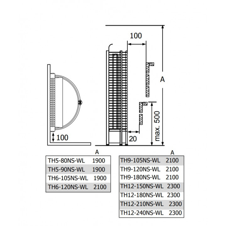 Elektriskā pirts krāsns – SAWOTEC Tower Wall, bez vadības bloka 6 kW