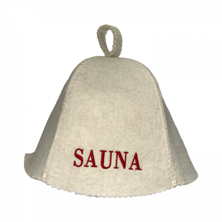 Pirts cepure - SAUNA, ar sarkanu uzrakstu