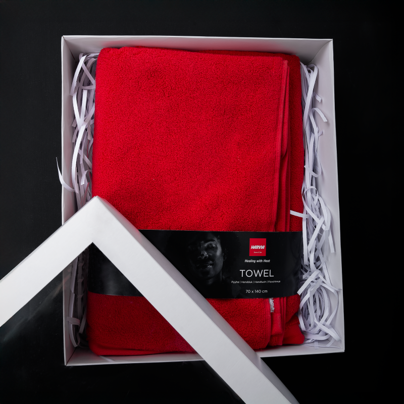 Dvielis dāvanu kastītē, HARVIA, 70 x 140cm, sarkans